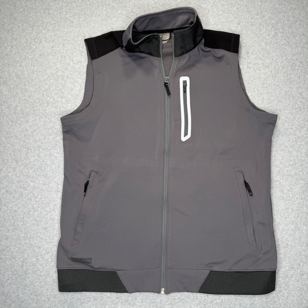 Rhone Full Zip Vest Mens Large Gray Black Tech Performance Sleeveless Jacket